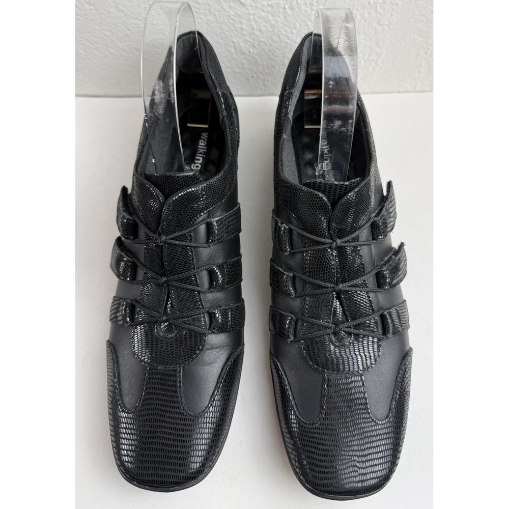Walking‎ Cradles Black Embossed Leather Stretch Lace Womens Comfort Shoes Sz 10